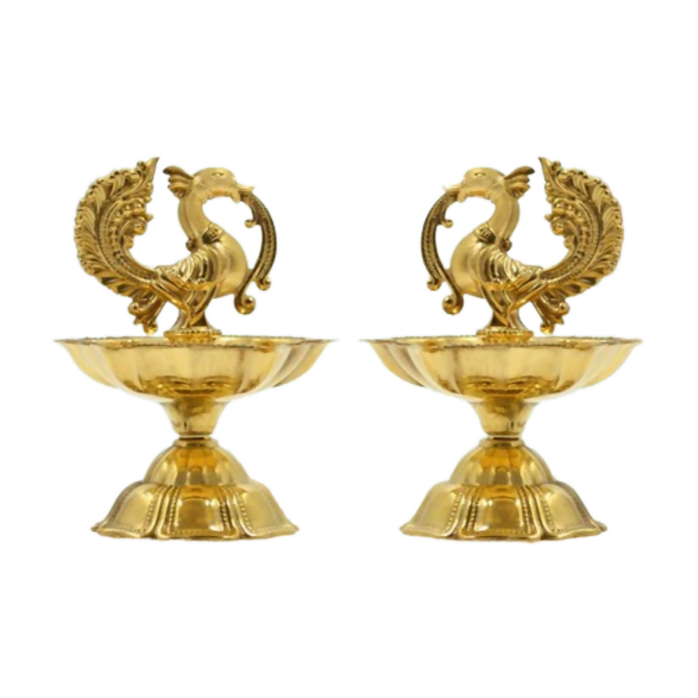 CraftVatika Pure Brass Diya, Peacock Design Brass Diya | Grocsy