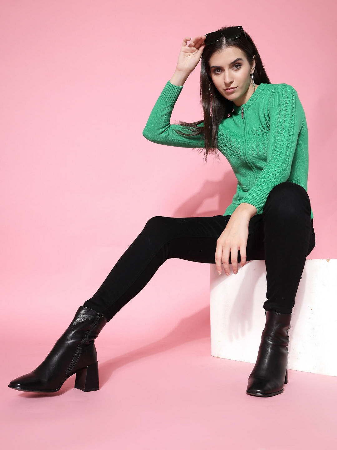 Women Winter Green Cotton Cardigan - Wool Trees | Grocsy