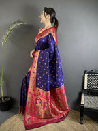 Joban Fashion Royal Blue Intricate Motifs Soft Silk Banarasi Saree | Grocsy