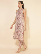 Janasya Women's Beige Moss Digital Floral Printed Casual Straight Co-ords | Grocsy