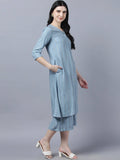 Myshka Stylish Grey Viscose 3/4 Sleeve Women's Kurta Palazzo Set | Grocsy