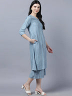 Myshka Stylish Grey Viscose 3/4 Sleeve Women's Kurta Palazzo Set | Grocsy