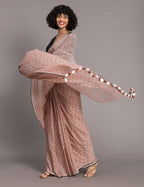 Suta Brown Black Polka Dots Printed Pure Cotton Saree | Grocsy