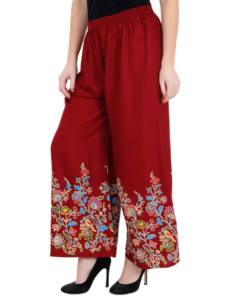 Mominos Fashion Maroon Floral Design Palazzo | Grocsy