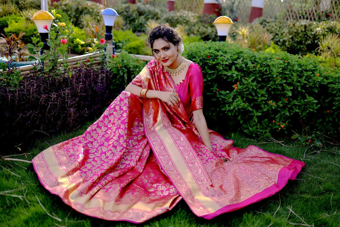 Partywear Designer Pink Banarasi Silk Fancy Saree - Starwalk | Grocsy