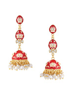 NVR Women Gold-Polished Red Kundan Jhumkas Earrings | Grocsy