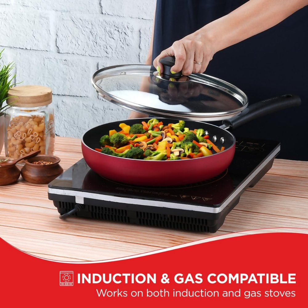 Vinod Zest Inducto Aluminium Non Stick Deep Frypan with Glass Lid | Grocsy