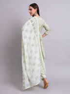 Joban Fashion Green Cotton Floral Printed & Embroidery Work Anarkali Kurta With Trousers & Dupatta Set | Grocsy