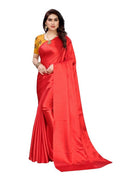 Vamika Plain Red Satin Saree (SATIN GLORY RED) | Grocsy