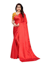Vamika Plain Red Satin Saree (SATIN GLORY RED) | Grocsy