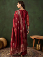 Sangria Woven Design Kurta & Palazzo With Dupatta | Grocsy