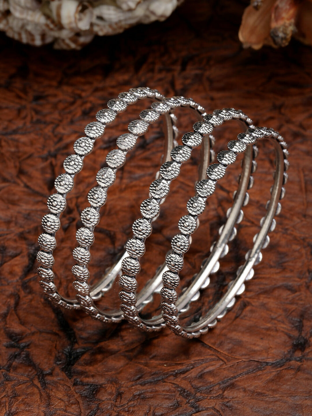 NVR Women's Set of 4 Silver-Toned German Silver Oxidised Bangles | Grocsy