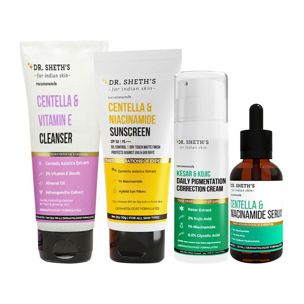 Dr. Sheth's Fresh & Clear CSMS (Cleanser, Serum, Moisturizer, Sunscreen) Combo | Grocsy