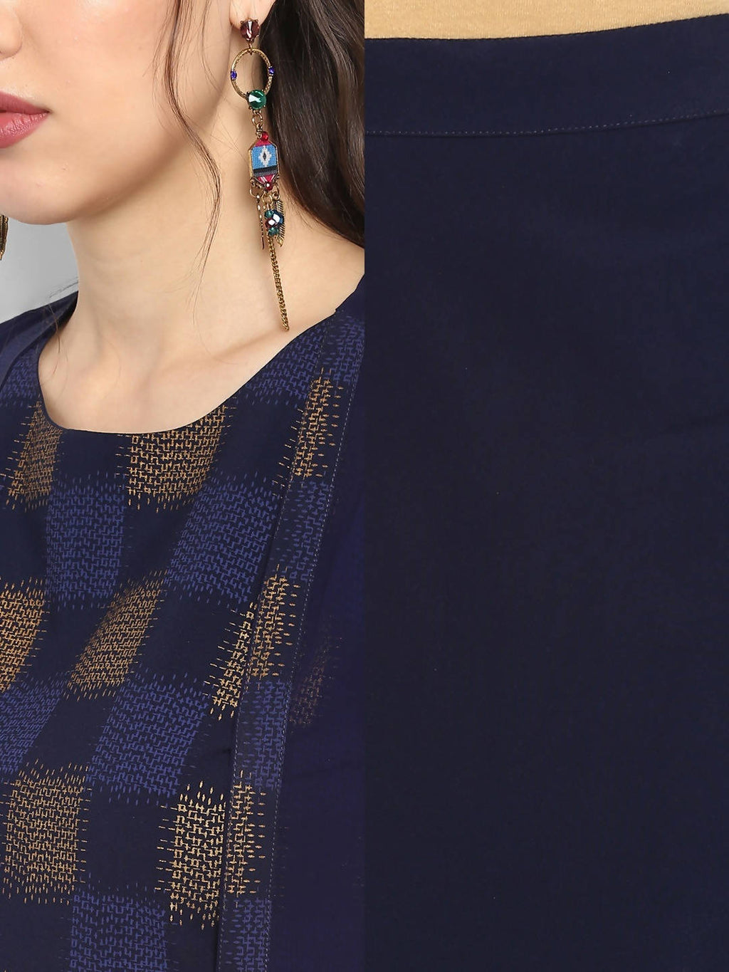 Janasya Women Navy Blue Printed Top with Palazzos | Grocsy