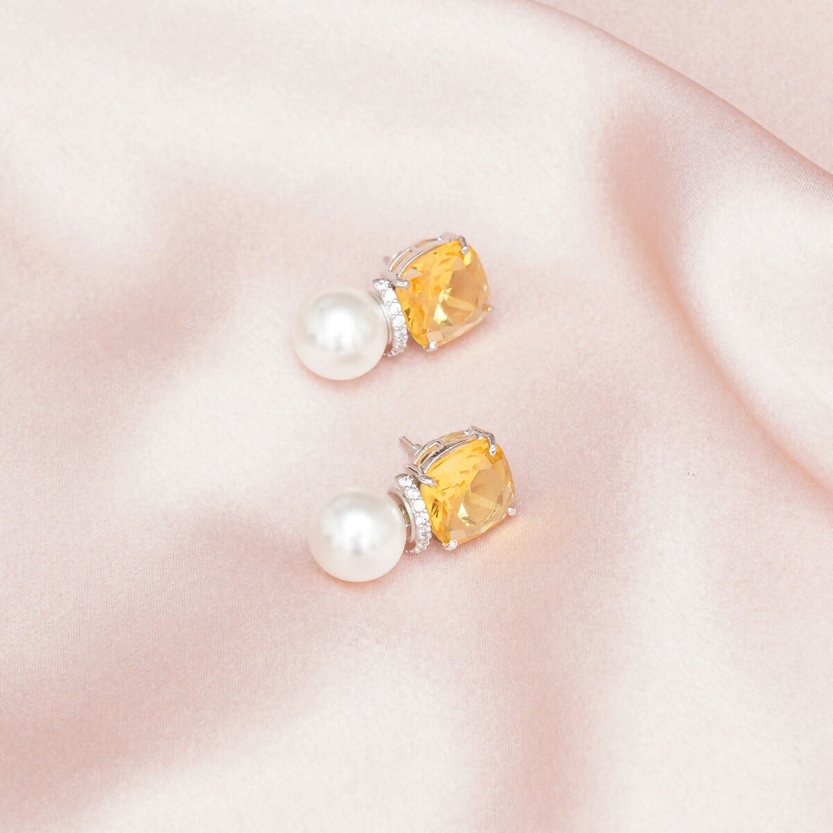 Yellow Pearl Studs- Ruby Raang | Grocsy