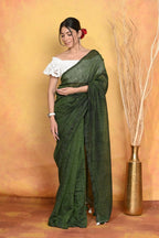Very Much Indian Mul Cotton Khadi Design Handloom Woven Saree - Green | Grocsy