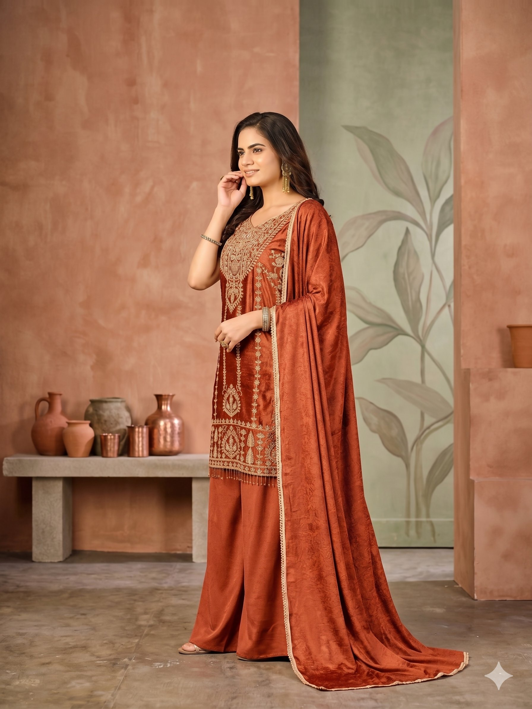Teeya Creation Womens New Trendy Stylish Heavy Embroiedery With Beads Work Orange Kurta Set | Grocsy