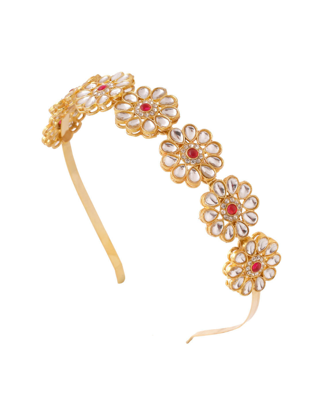 NVR Women's Rajputi Gold-Polished Kundan Matha Patti Hairband | Grocsy