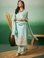 Sky Blue Georgette Handwork Unstitched Dress Material - Hanika | Grocsy