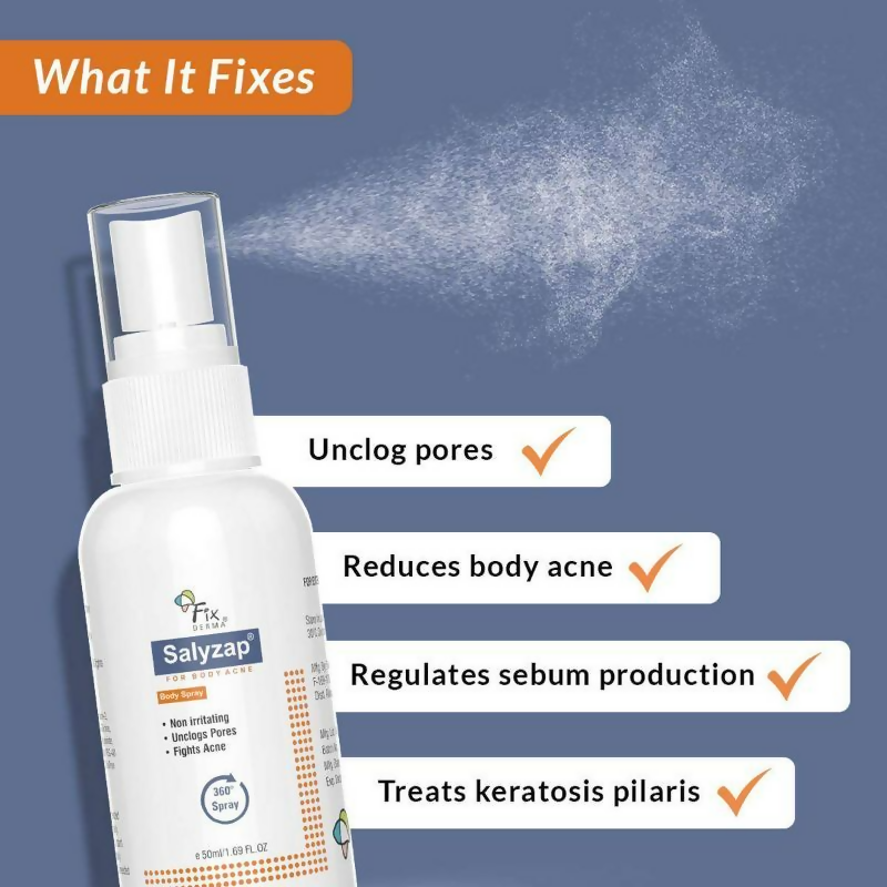 Fixderma 2% Salicylic Acid Salyzap Body Acne Spray | Grocsy