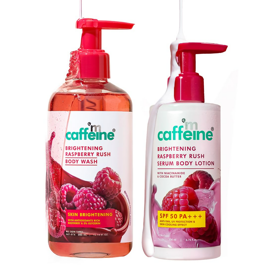mcaffeine All Skin Brightening SPF 50 PA+++ Sunscreen Body Lotion & Wash Raspberry Combo Kit | Grocsy