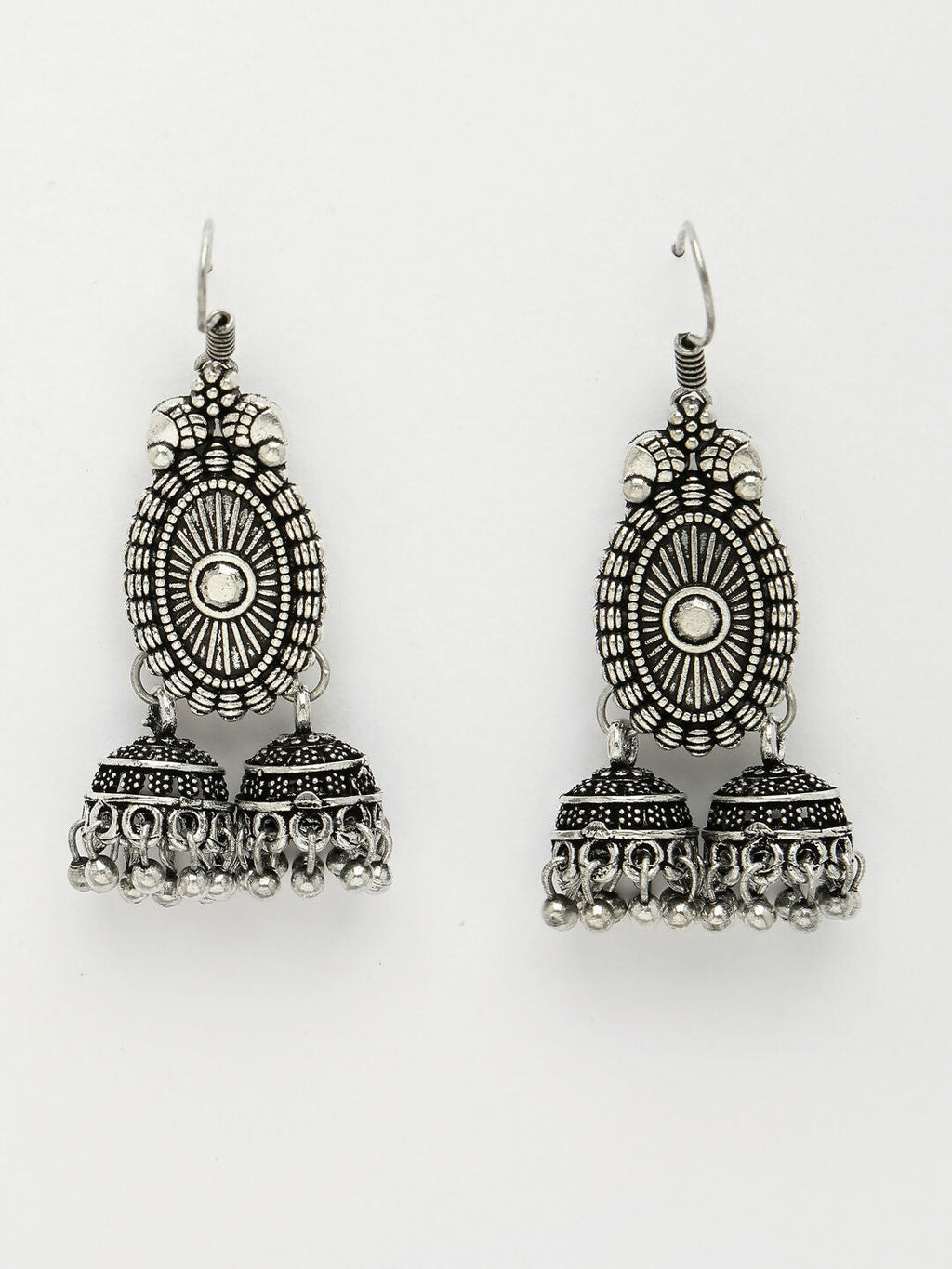 NVR Women's Silver-Plated Choke Oxidized Necklace with Jhumka Earrings | Grocsy