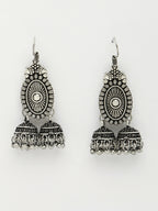 NVR Women's Silver-Plated Choke Oxidized Necklace with Jhumka Earrings | Grocsy