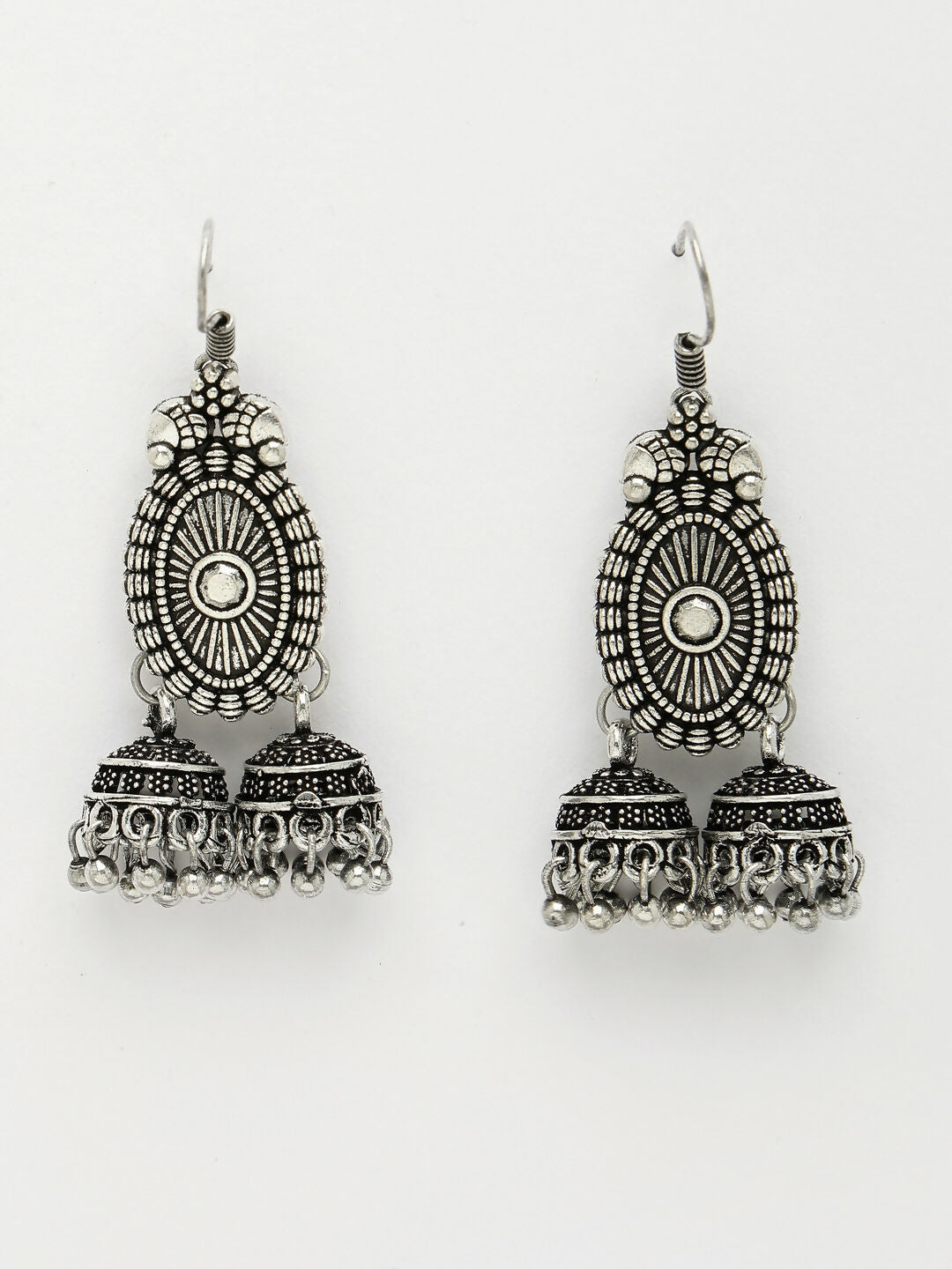 NVR Women's Silver-Plated Choke Oxidized Necklace with Jhumka Earrings | Grocsy
