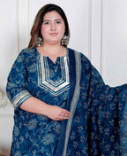Miravan Plus Size Women'S Gota Patti Cotton Kurta Paired With Palazzo And Dupatta | Grocsy