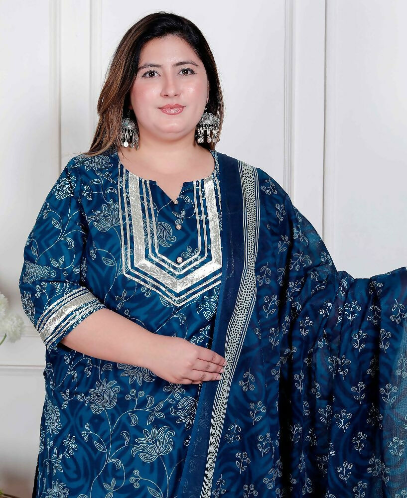 Miravan Plus Size Women'S Gota Patti Cotton Kurta Paired With Palazzo And Dupatta | Grocsy