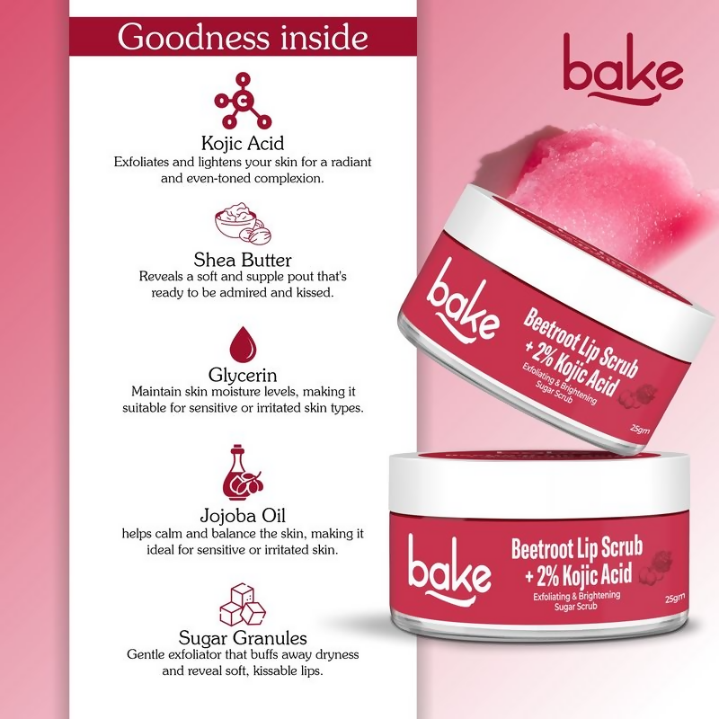 Bake 2% Kojic Acid Beetroot Lip Scrub For Dark Lips & Pigmentation | Grocsy
