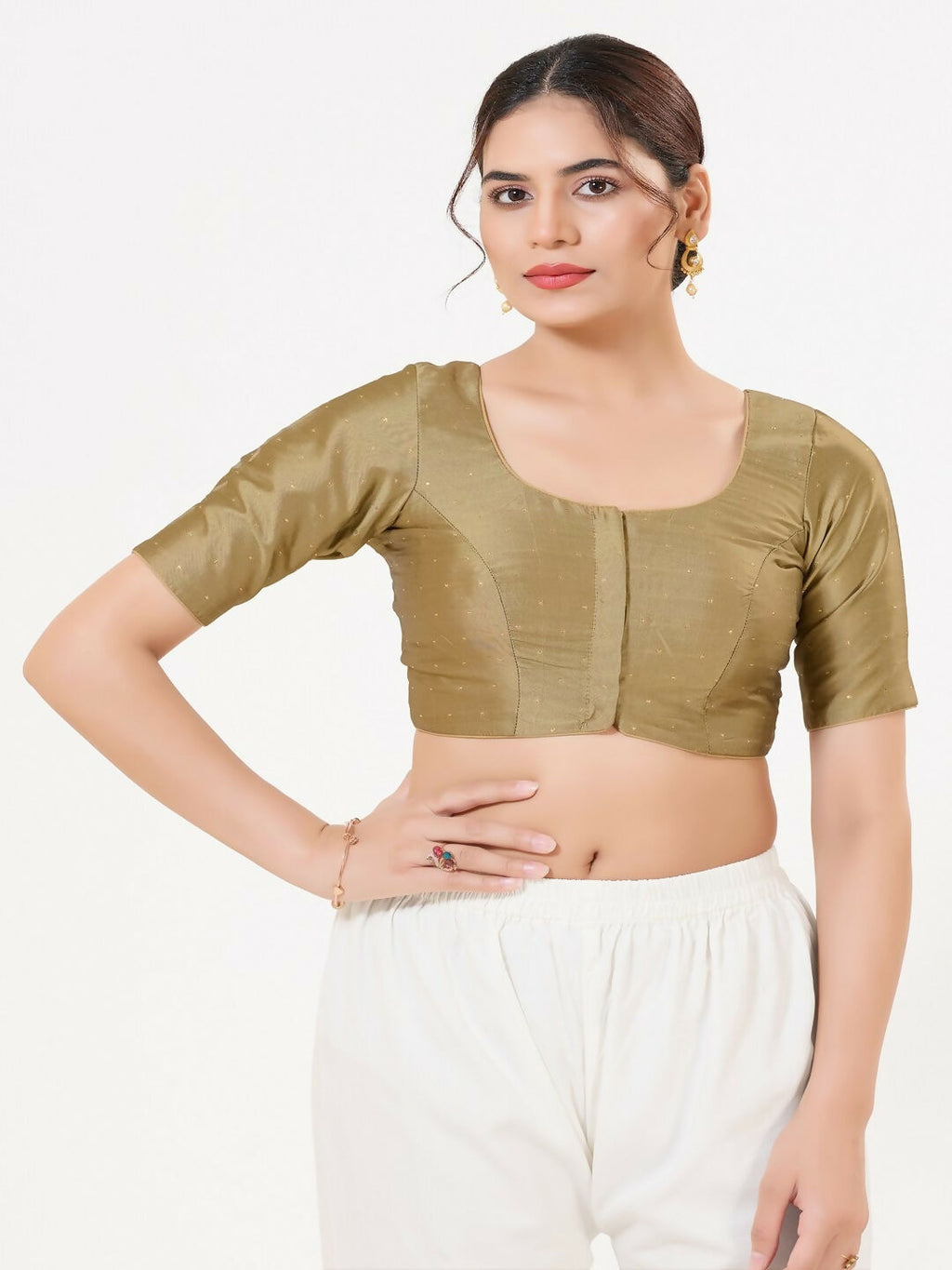 Joban Fashion Copper Taffeta Silk Elbow Sleeveless Front Open Blouse | Grocsy