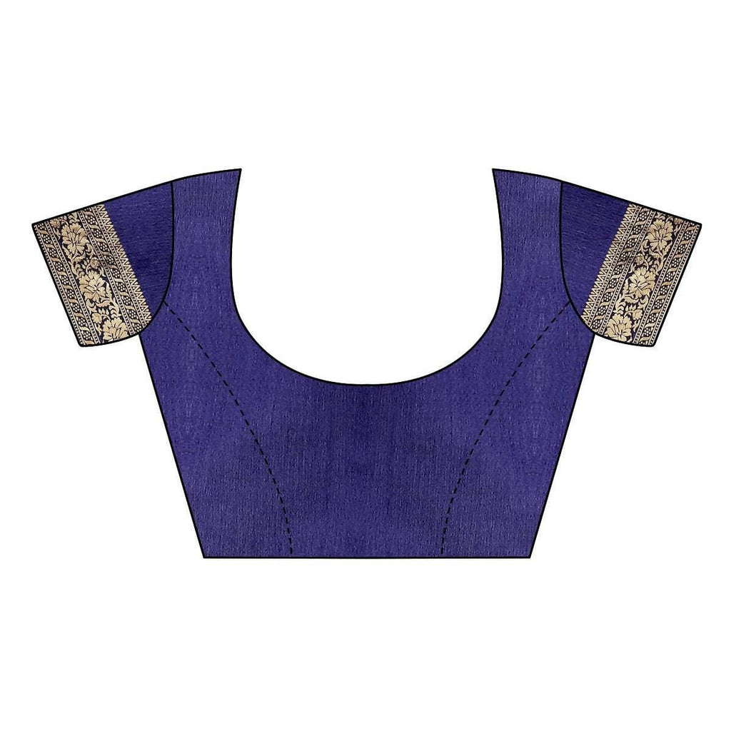 Vamika Traditional Banarasi Jacquard Weaving Navy Blue Saree | Grocsy