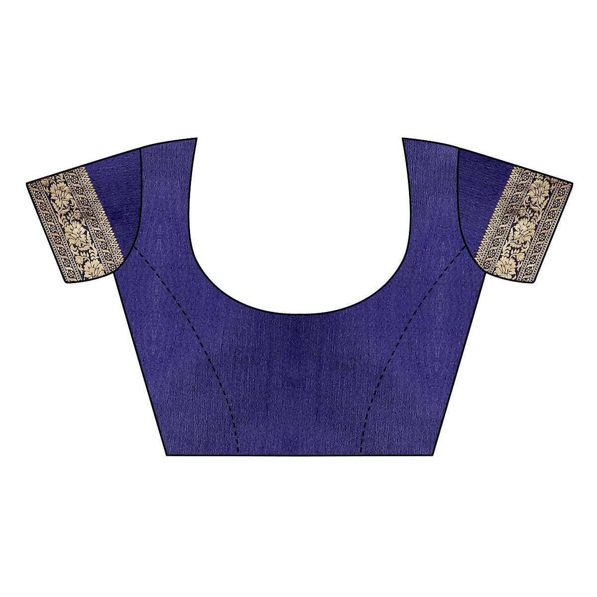 Vamika Traditional Banarasi Jacquard Weaving Navy Blue Saree | Grocsy