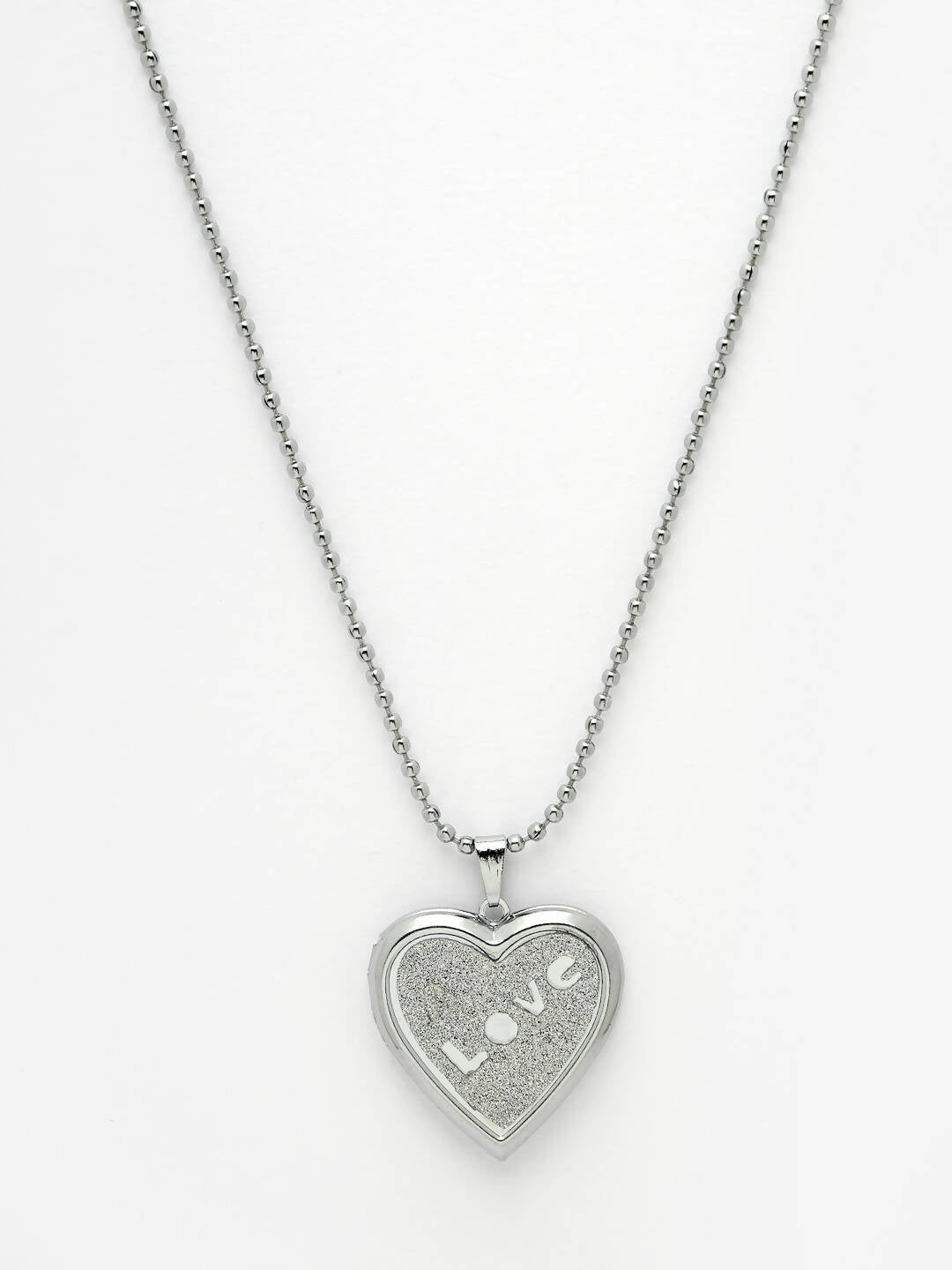 NVR Men Silver Plated Heart Shaped Pendent With Picture Frame And Chain | Grocsy