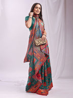 Shree Shyam Fashion Vastraloom Rama Green Linen Cotton Saree | Grocsy