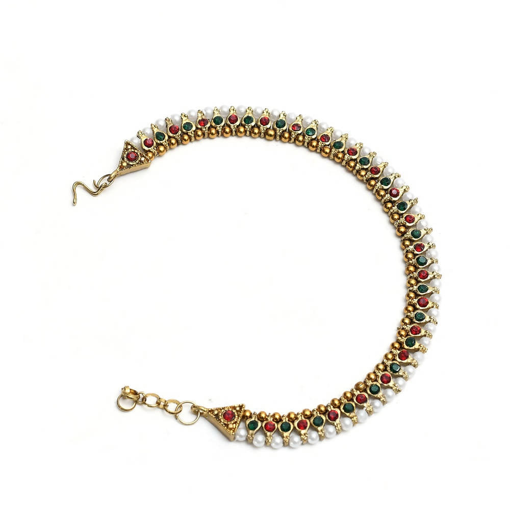 Mominos Fashion Kamal Johar Multi Kundan Anklets With Pearls | Grocsy
