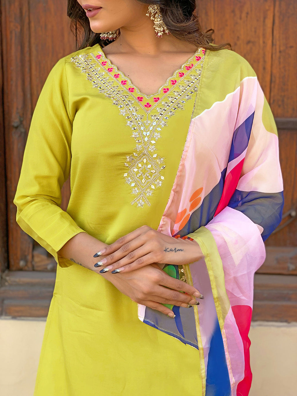 Partywear Designer Viscose Lemon Stitched Suit With Dupatta - Tanisha | Grocsy