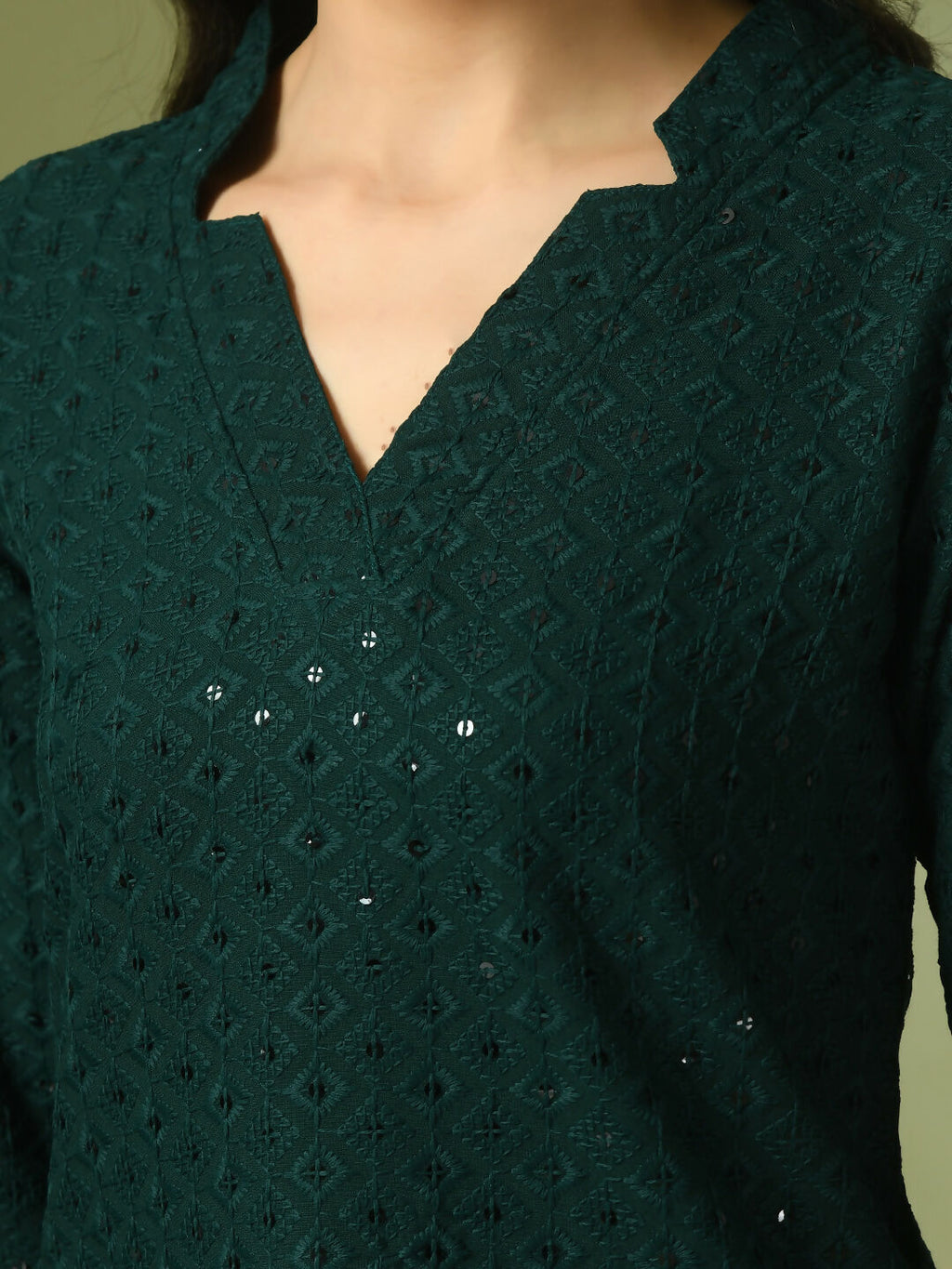 Myshka Women's Green Embellished Cotton Regular Party Tunic | Grocsy