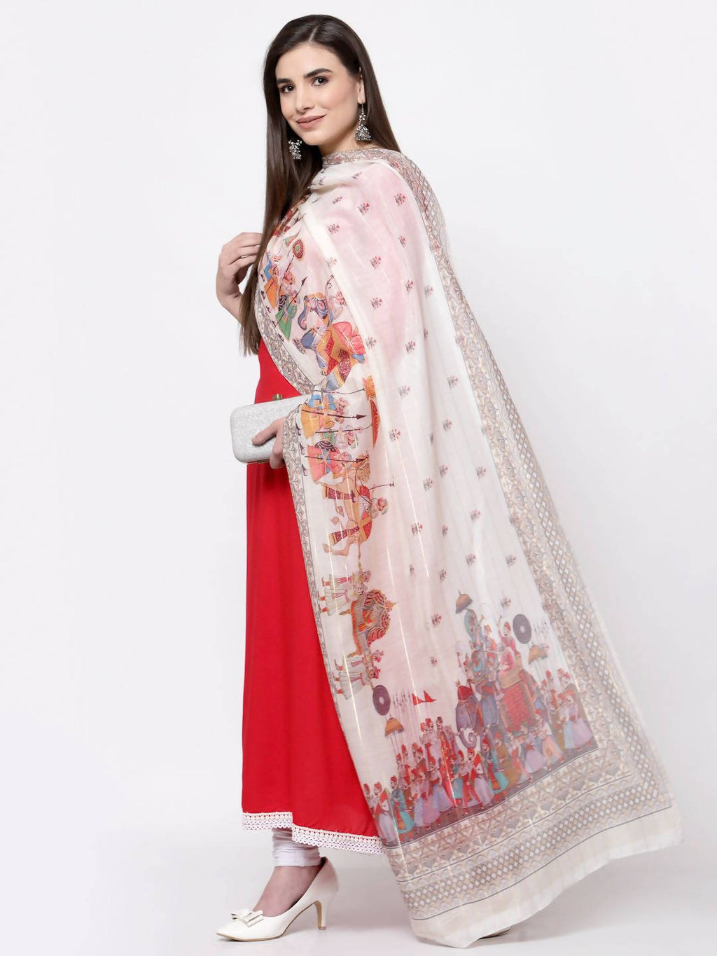 Myshka Pink Cotton Solid 3/4 Sleeve V Neck Casual Kurta Dupatta Set | Grocsy