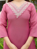 The52 Gajri Women's Beautiful Embroidered Rayon Fabric with Straight Kurta, Pant and Dupatta Set | Grocsy