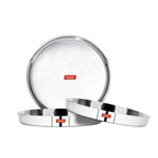 Sumeet 22 Gauge Stainless Steel Traditional Dinner Plate - Set of 3 | Grocsy