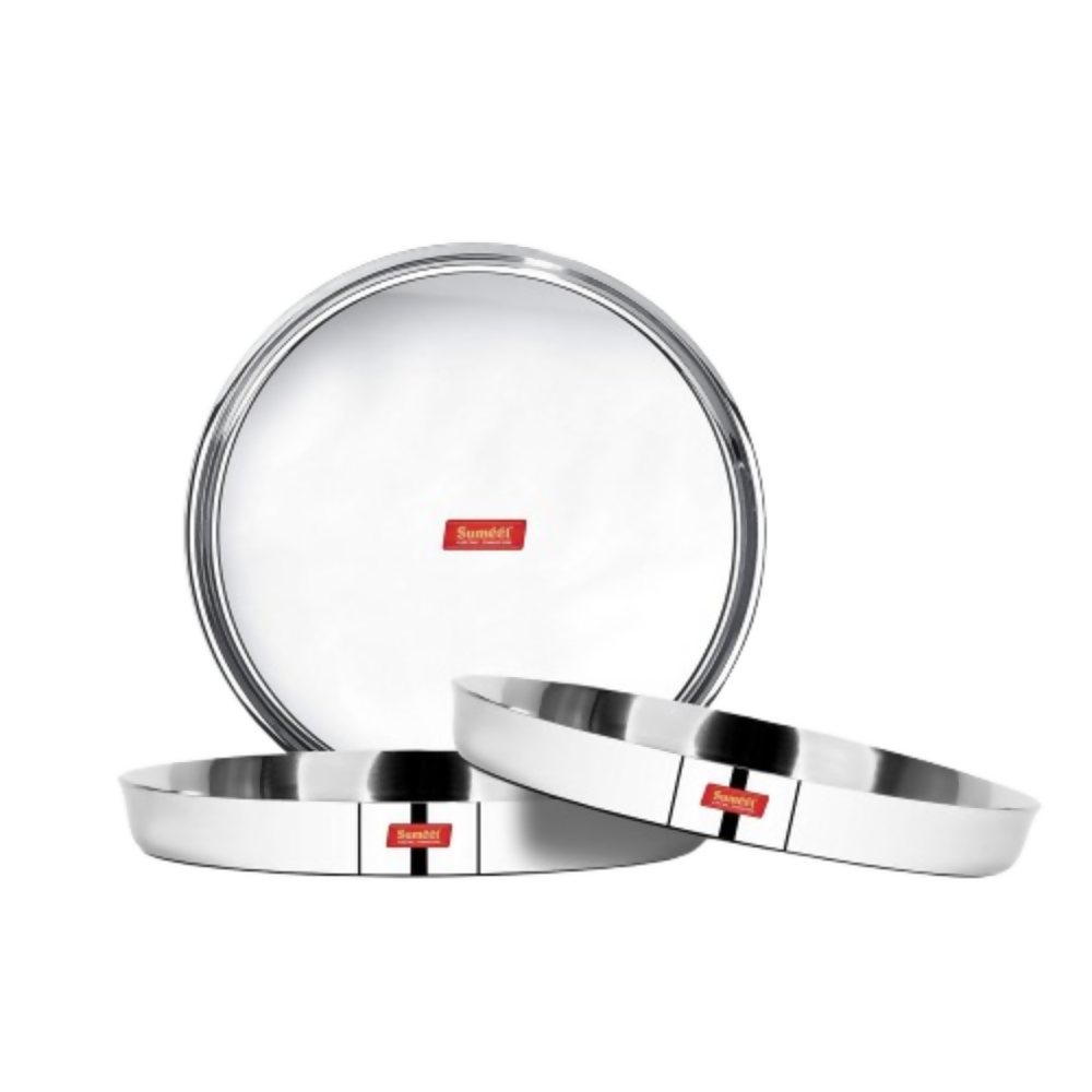 Sumeet 22 Gauge Stainless Steel Traditional Dinner Plate - Set of 3 | Grocsy