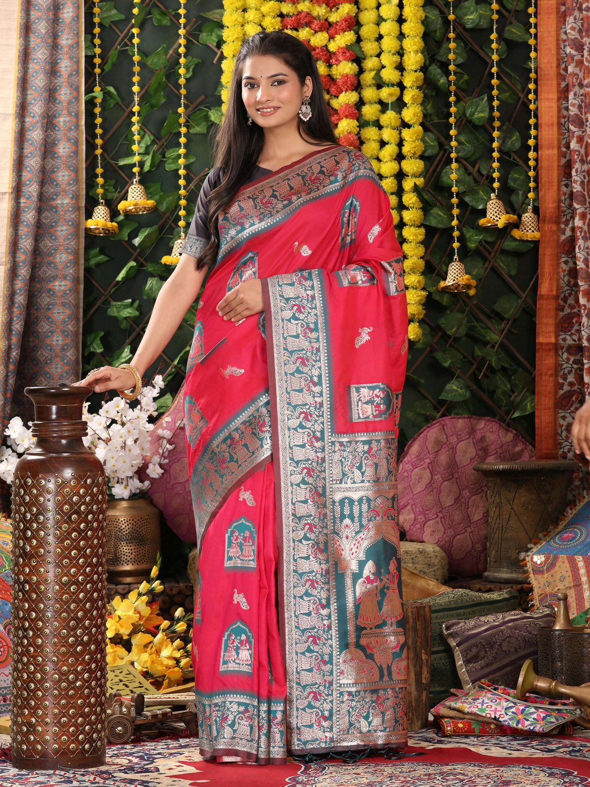 Shree Shyam Fashion Silk Pink Saree | Grocsy