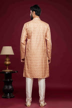 Raivat Ethnic Art Silk Digital Print Pintux Work Kurta Pajama In Peach Colour | Grocsy
