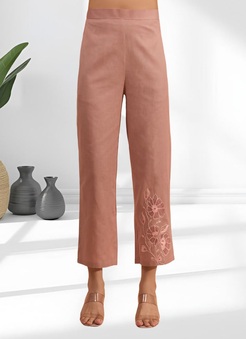 Joban Fashion Powder Pink Cotton, Linen Embroidered Readymade Cord Set | Grocsy