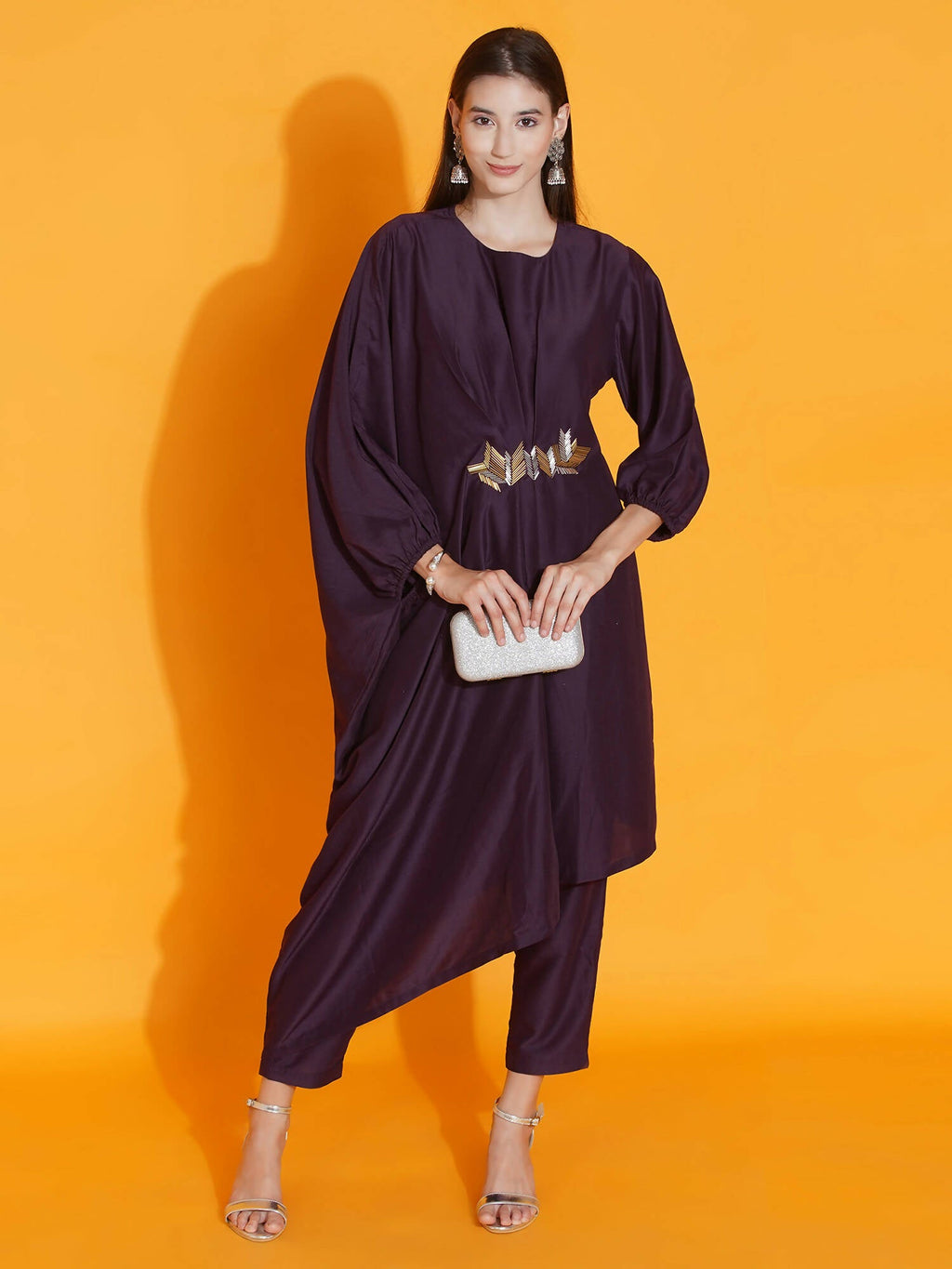 Women Republic Purple Fusion Style Kurta With Hand Embellishment And Pants | Grocsy