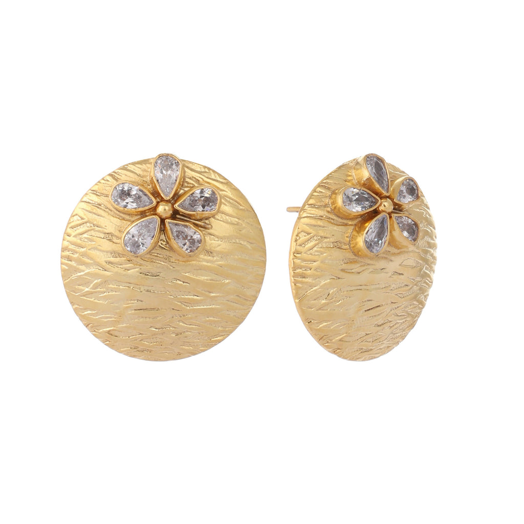 Nuyug 22K Gold-Plated Floral Motif Stud Earrings | Grocsy