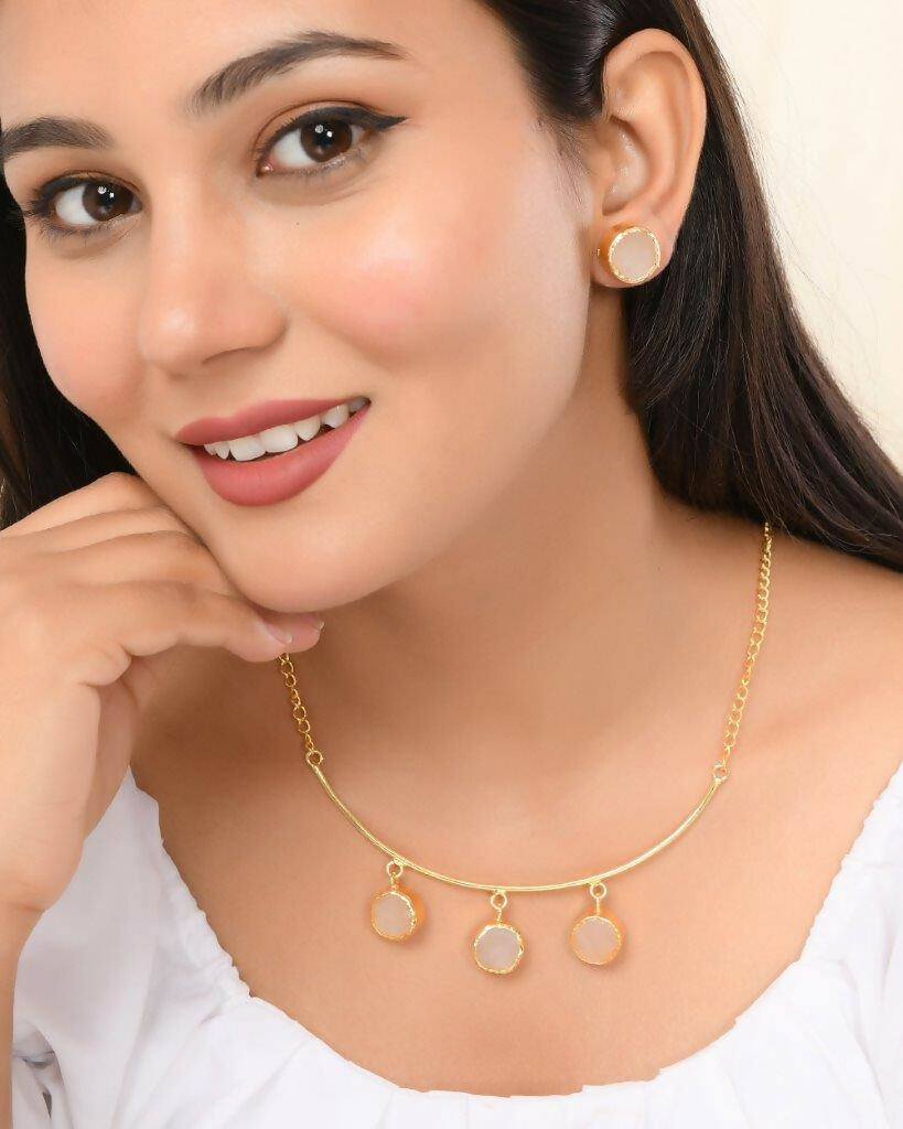 VOJ One Gram Gold-Polished Stone Studded Necklace and Earrings Set | Grocsy