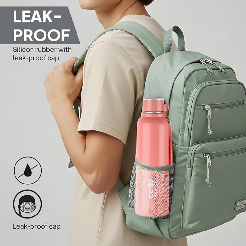 Cello Puro Steel-X Benz 900 Inner Steel Insulated Water Bottle - Peach | Grocsy